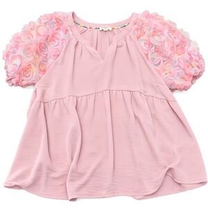 Umgee Pink Blouse with Floral Sleeves
